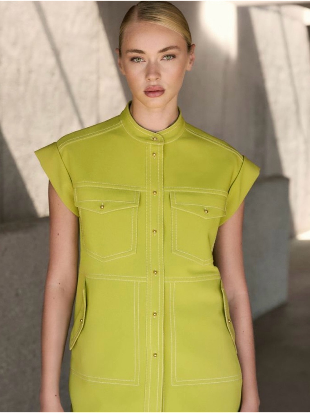 St. John Chartreuse Short-Sleeve Structured Top